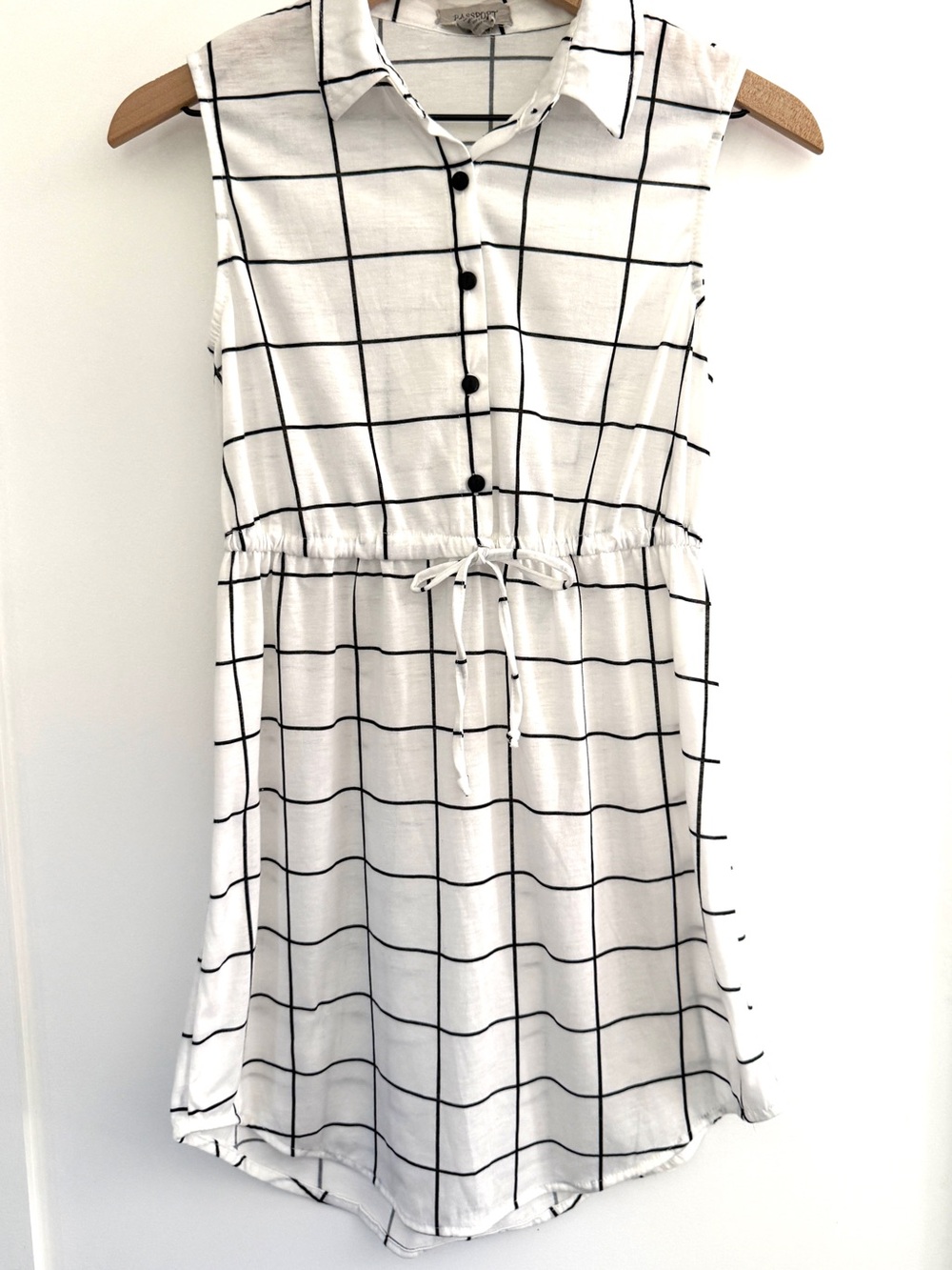 Passport Black & White Windowpane Sleeveless Shirt Dress Size Small